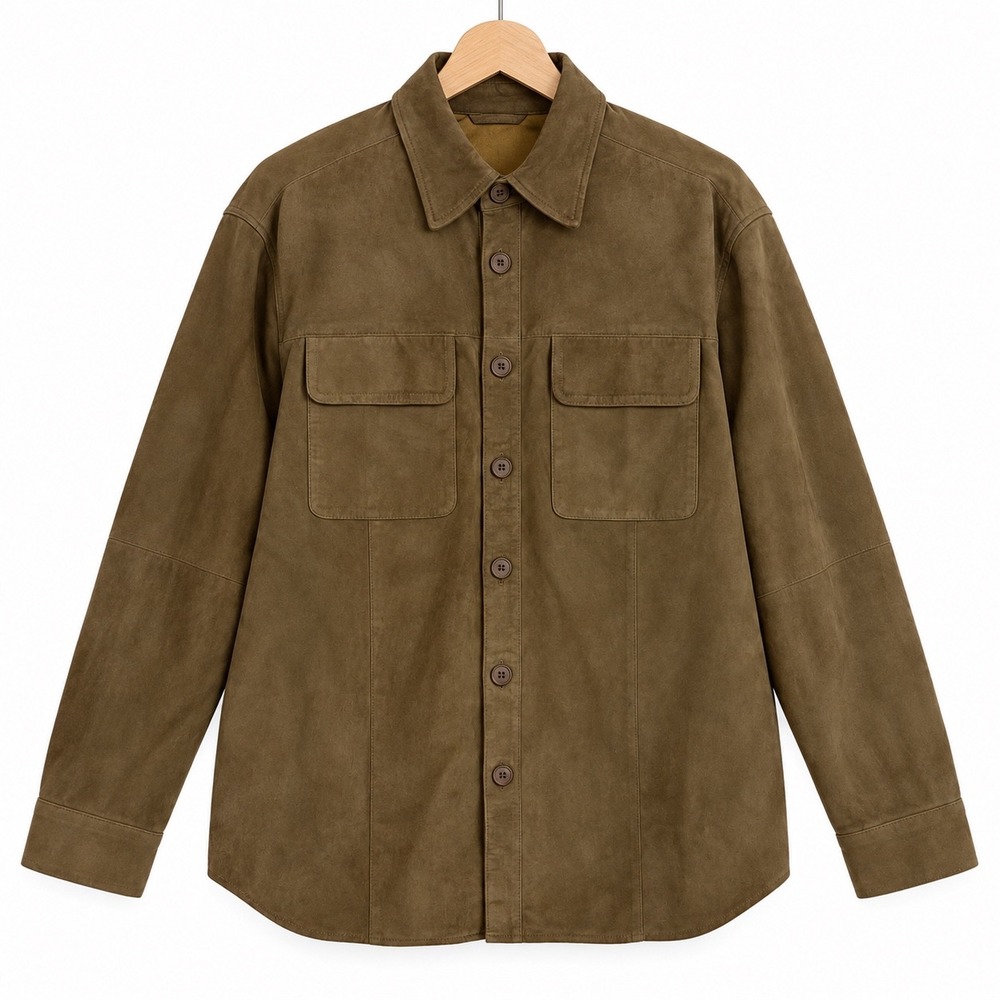 Deadwood Shoreline Brown Suede Leather Shirt Jacket Mens Large Recycled Lambskin